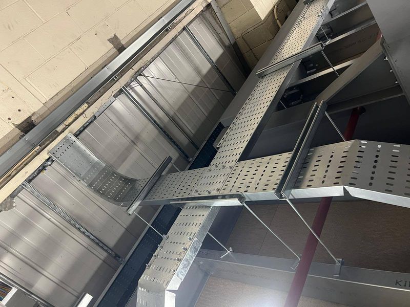 Cable tray running across a ceiling